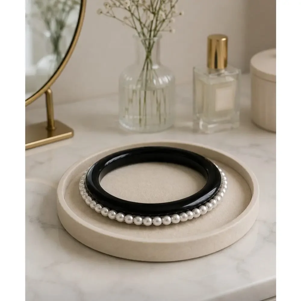 Nordstrom Open Edit Black Pearl Trim Bangle New - Picture 2 of 2
